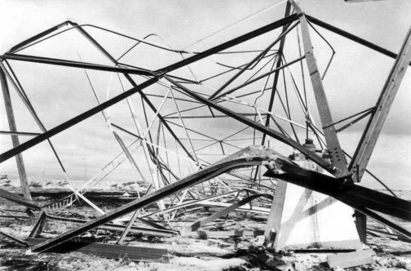 The remains of the tower on the ground